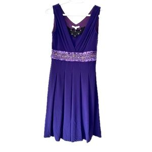 New Vintage 90s A-Line Cocktail Dress Purple Beaded Applique Bubble Size 4 EU 36